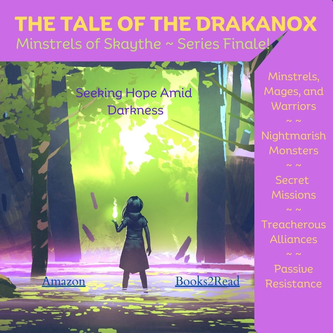 A magical girl stands in a dark jungle, facing a doorway. There is a bright pink frame that reads "The Tale of the Drakanox."
